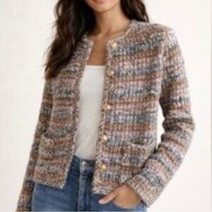 NWT House of Harlow 1960 Textured Striped Cardigan / Blazer in Earth Tones